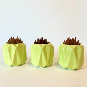 MCM Geometric Neon Lime Green Ceramic Succulent Pot Mid Century Modern Vase Geo